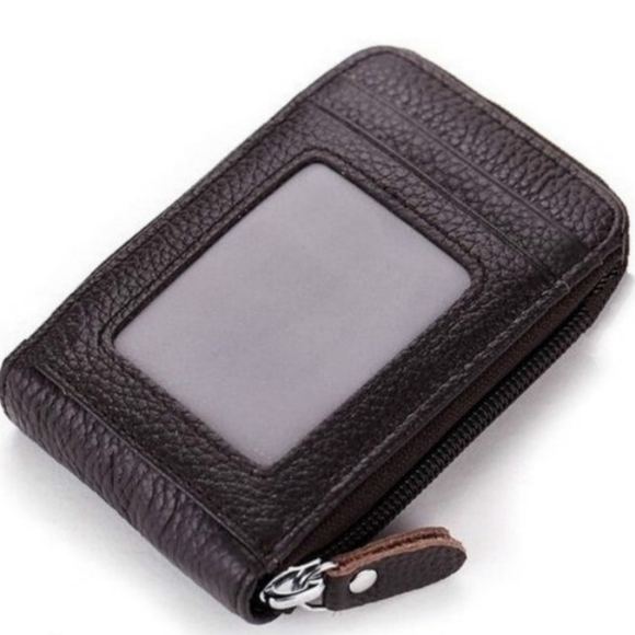 Dark Brown Fancy Zipper Wallet For Credit Cards - Picture 2 of 2